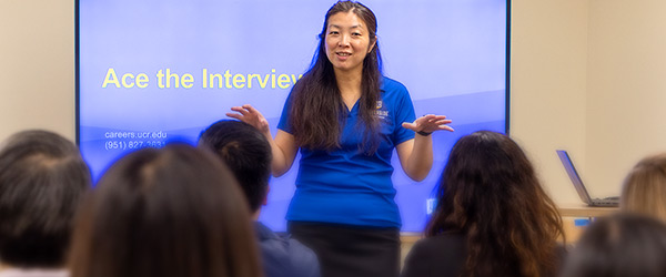 Students attend a workshop at the UCR Career Center